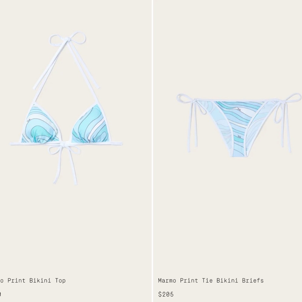PUCCI MARMO PRINT BIKINI TOP AND TIE BIKINI BOTTOM. Original $465